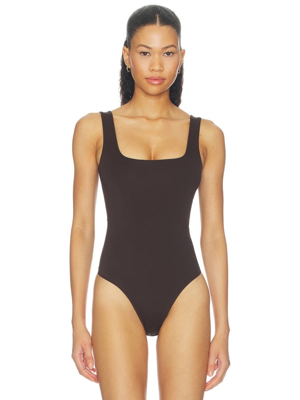 Good American Sculpting Square-neck Thong Bodysuit In Espresso Size 0